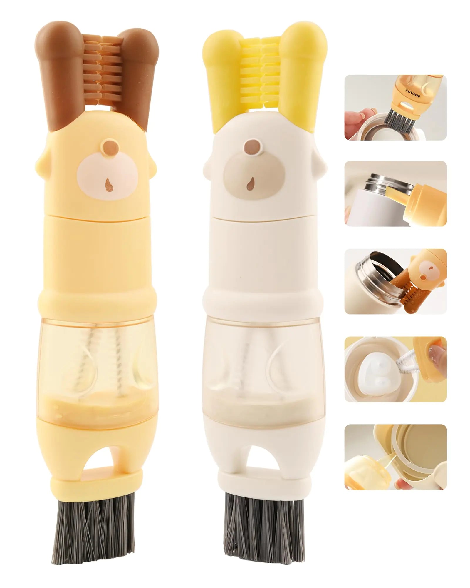 5 in 1 Multifunctional Cup Cleaning Brush (2 Pcs White+Yellow)