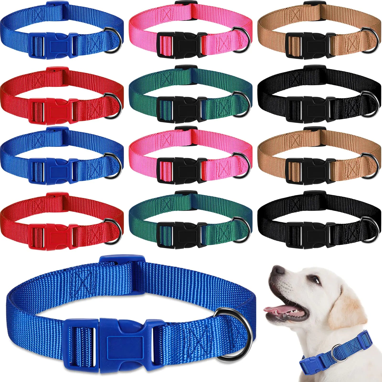 12-Pack Nylon Dog Collars - Adjustable & Quick Release
