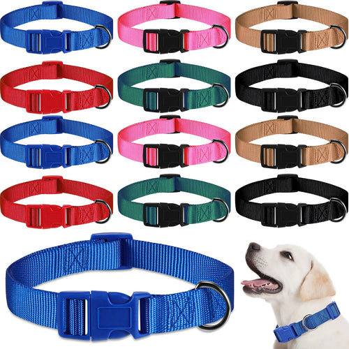 12-Pack Nylon Dog Collars - Adjustable & Quick Release