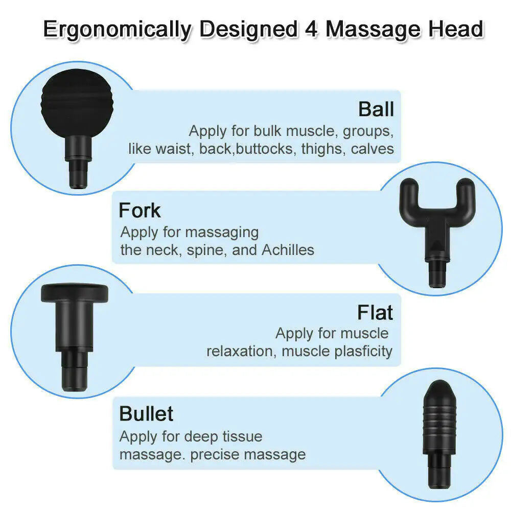 Massage Gun Deep Tissue Muscle + 4 Heads
