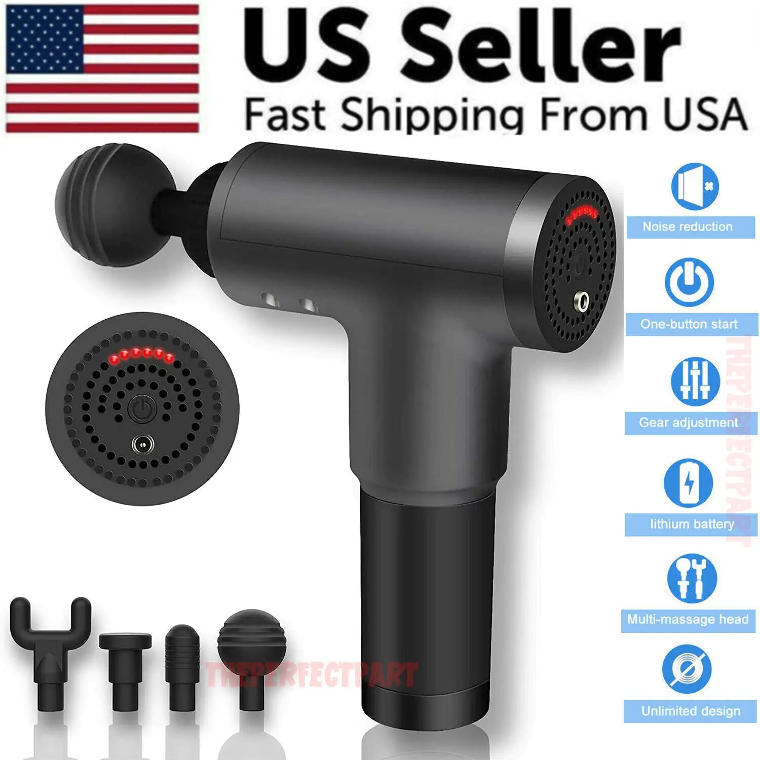 Massage Gun Deep Tissue Muscle + 4 Heads